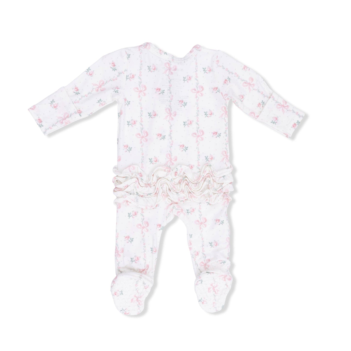 Dainty Buds and Bows - 2 Way Ruffle Back Zipper Footie