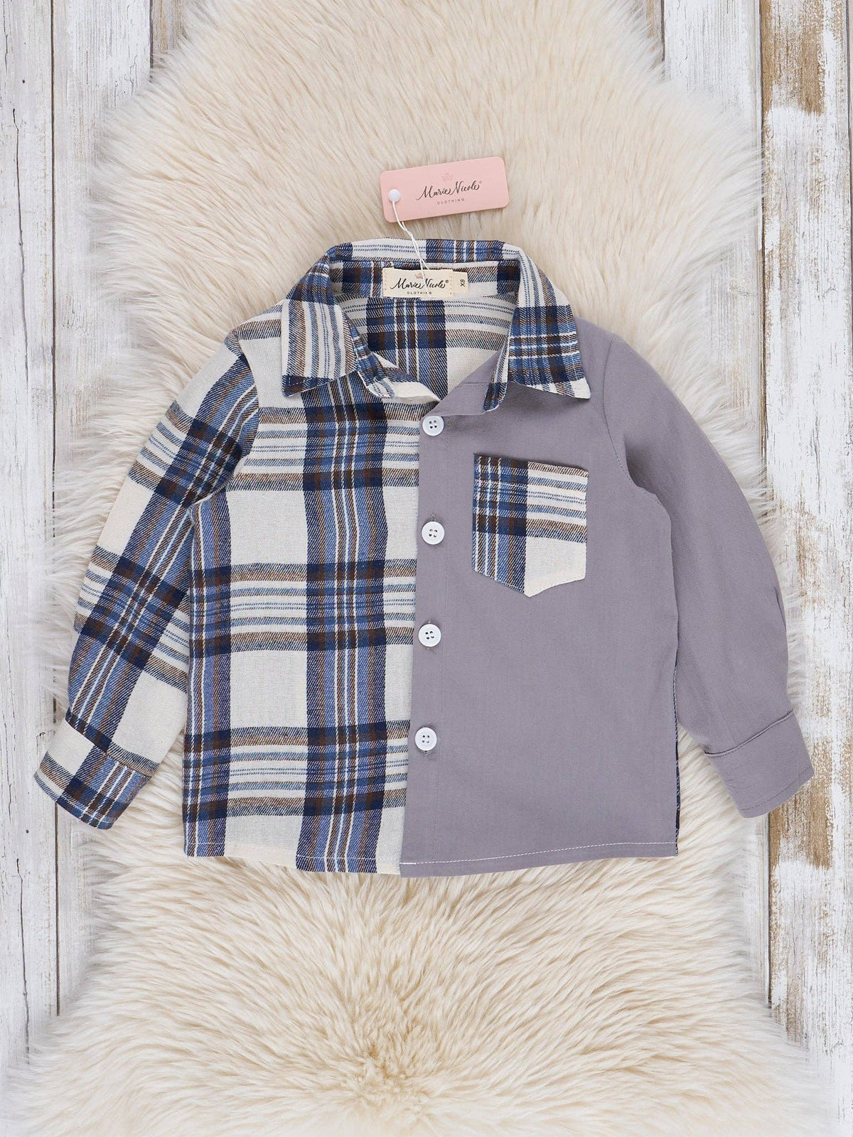 Grey & Navy Plaid Button-Up