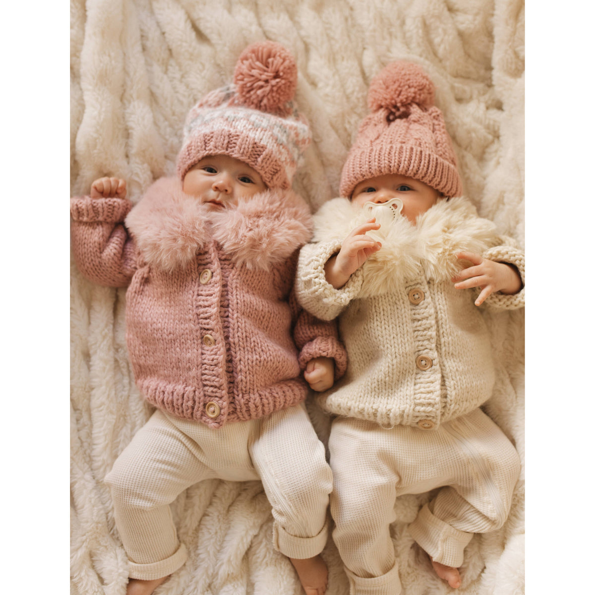 Fur Collar Natural Cardigan Sweater