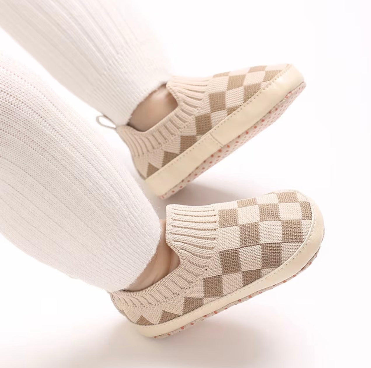 Tan Checkered Mesh Shoe