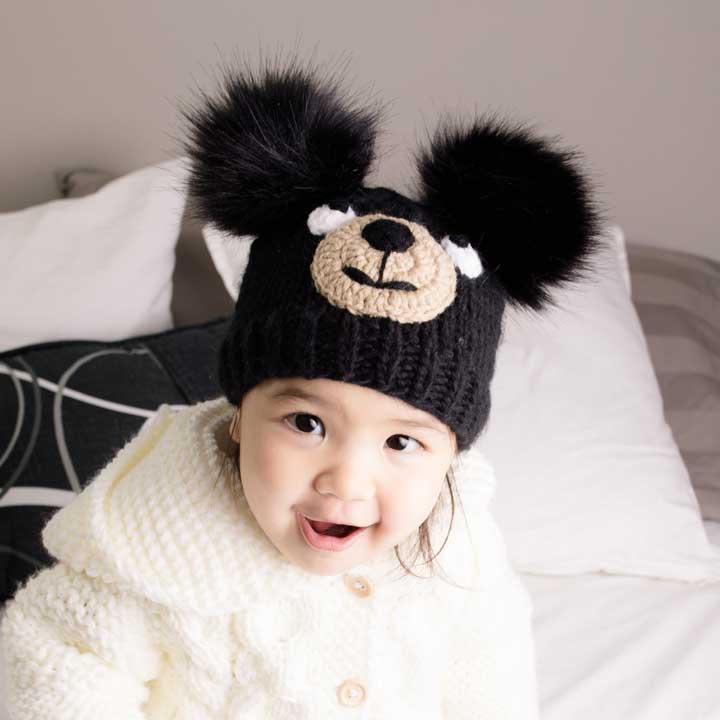 Black Bear Knit Beanie Hat
