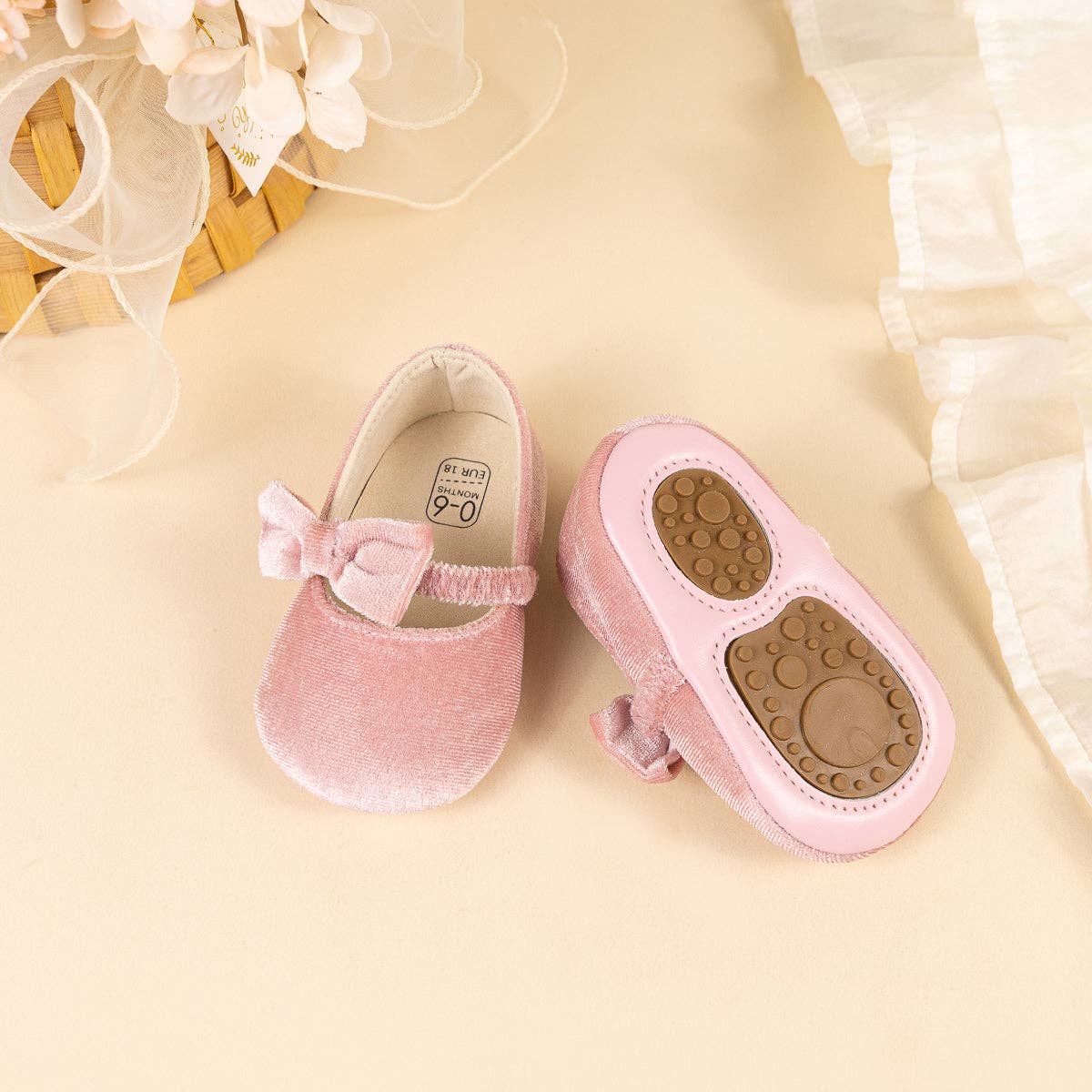 Pink bow Velvet baby shoes