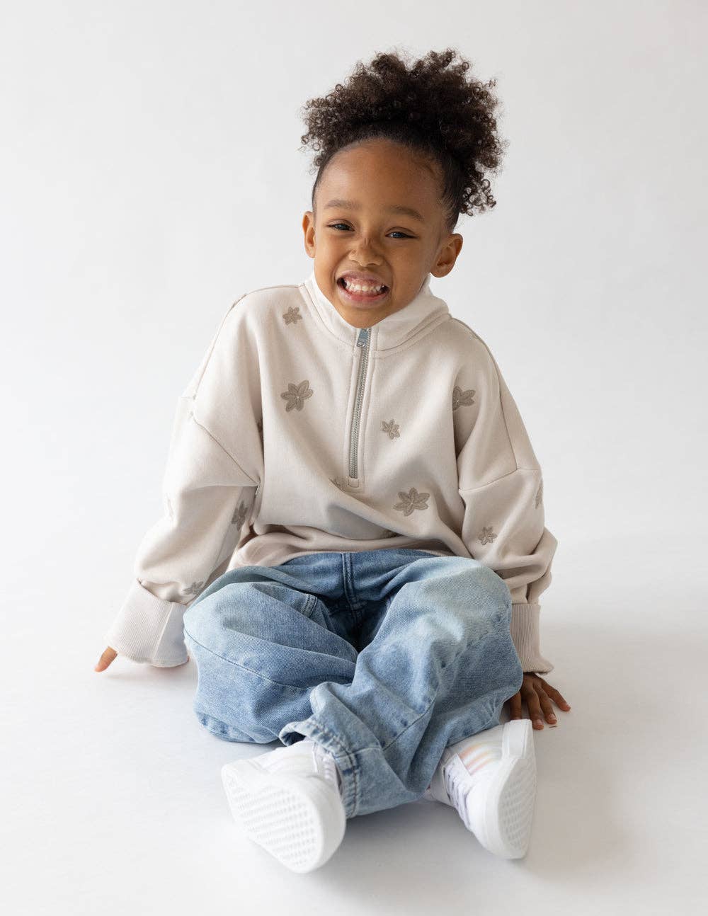 Embroidered Floral, Kids Half-Zip