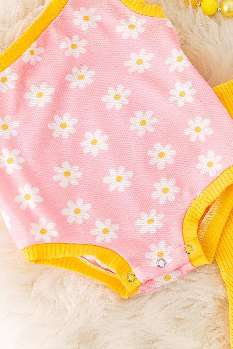 Daisy On Pink Ribbed Set