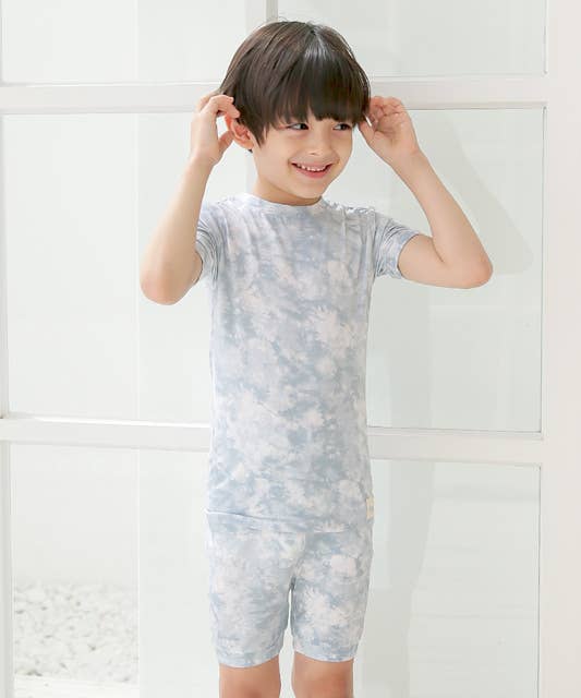 Bamboo Tie Dye Powder Blue Short Sleeve PJs