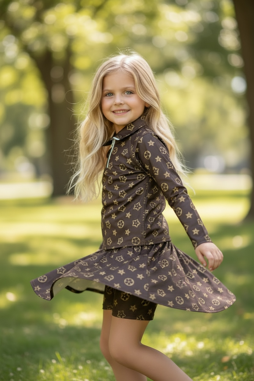 Louis inspired Hi-Performance activewear long sleeve top & skort