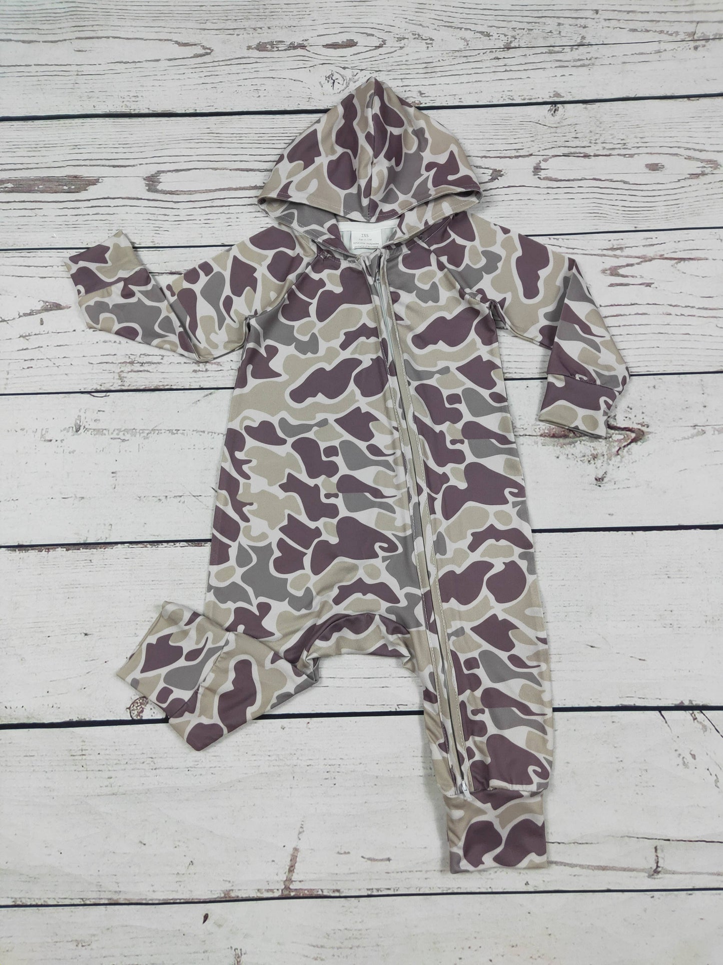Baby Boys Camouflage Printed Romper With Zipper