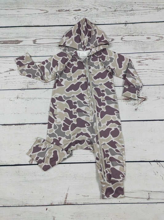 Baby Boys Camouflage Printed Romper With Zipper