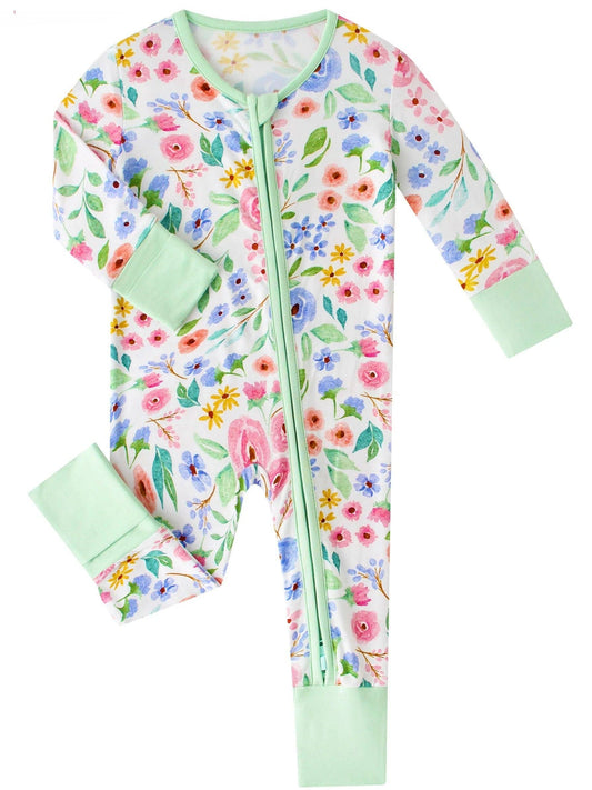 Ditsy Floral Bamboo Baby Convertible Zippy Romper
