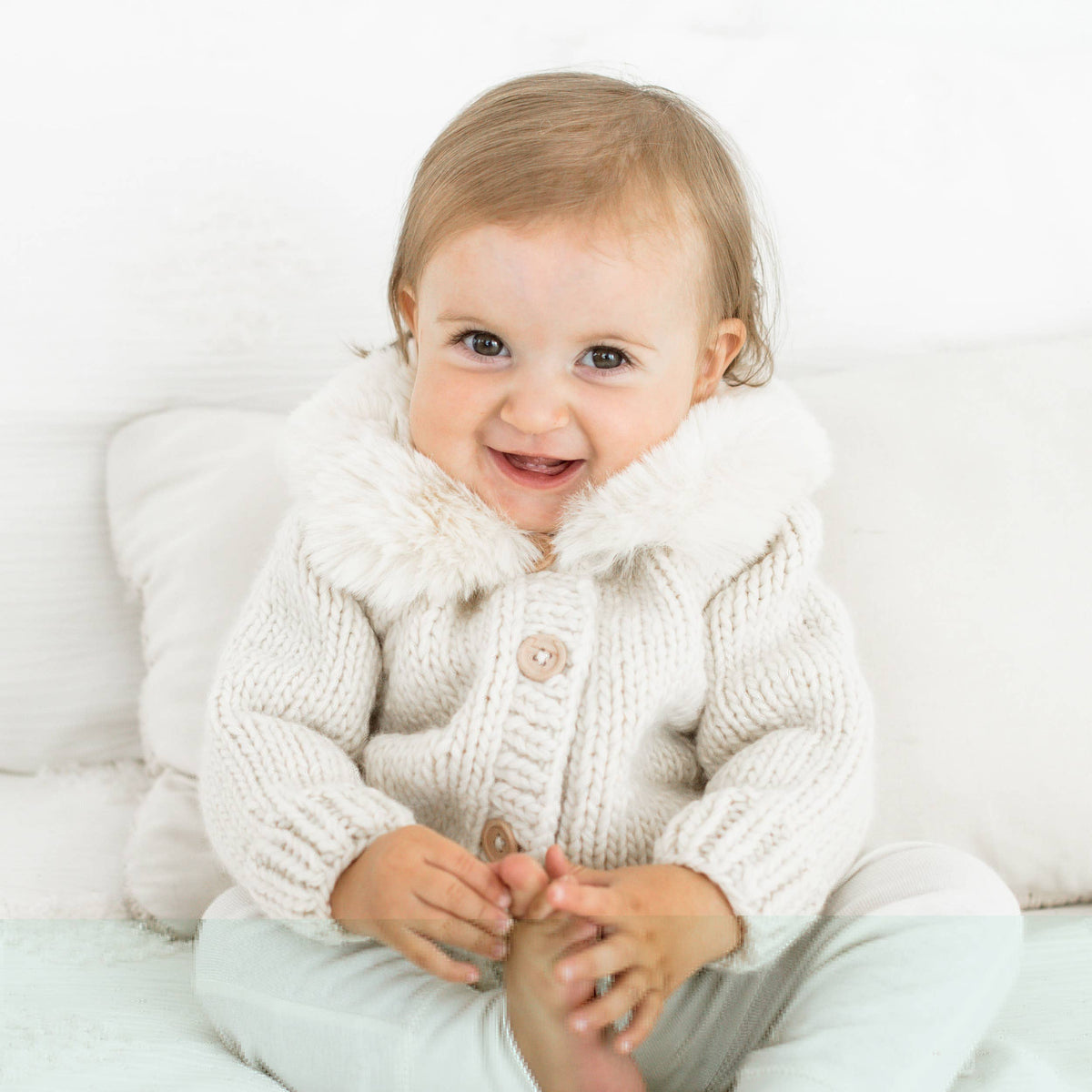 Fur Collar Natural Cardigan Sweater