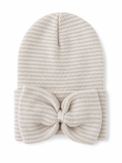 Baby's First Hat, Sand/White Stripe Bow