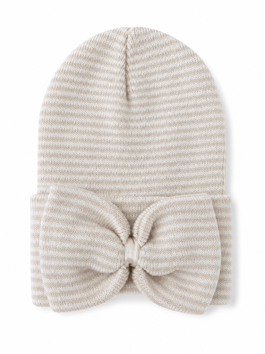 Baby's First Hat, Sand/White Stripe Bow