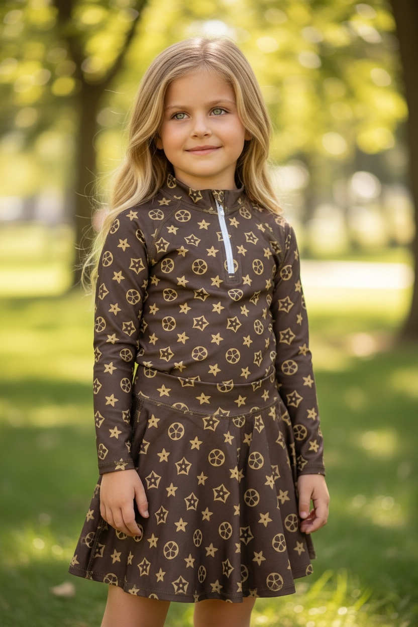 Louis inspired Hi-Performance activewear long sleeve top & skort