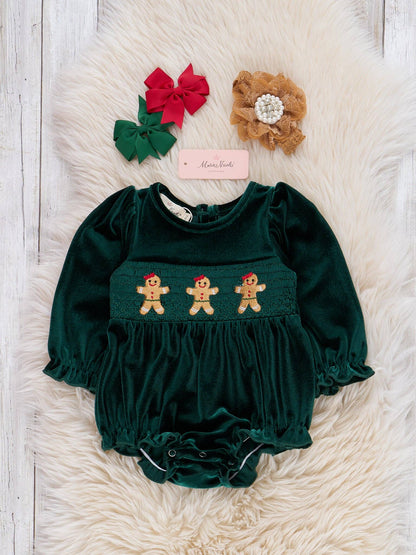 Deep Emerald Gingerbread Velvet Romper