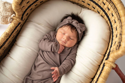 Cocoa Brown Ribbed Knotted Baby Gown
