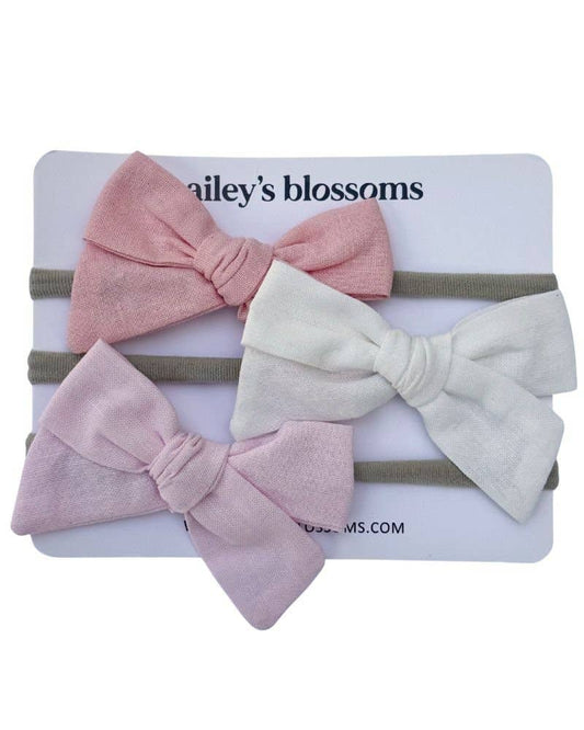 3-pc Headband Set - Rose Pink, White, Light Pink