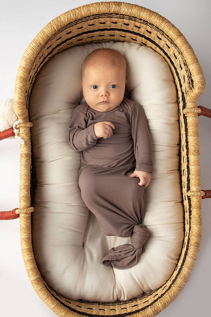 Cocoa Brown Ribbed Knotted Baby Gown