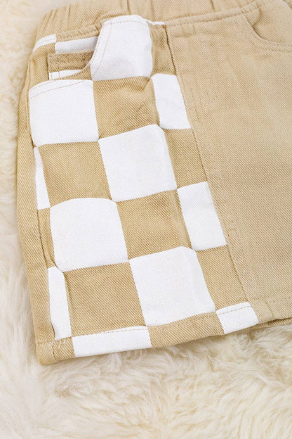 Ivory Checkered Denim Skirt