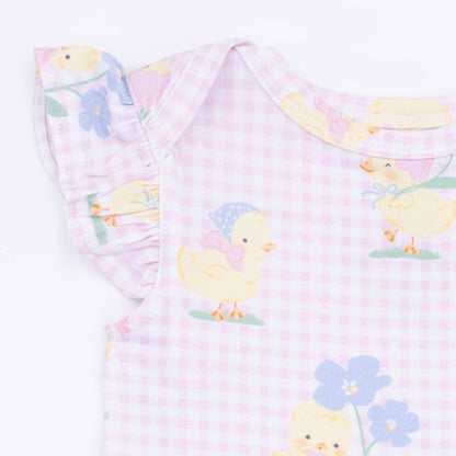Vintage Spring Ducklings Pink - Ruffle Sleeve Bodysuit