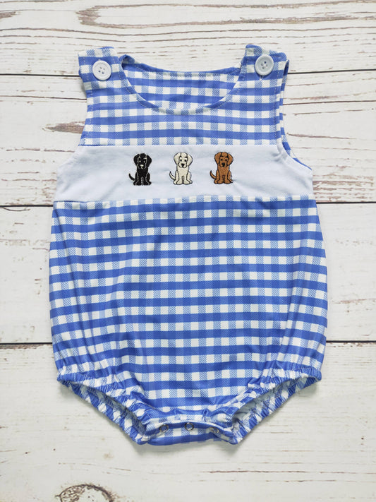 Checkered Dog Appliqué Romper