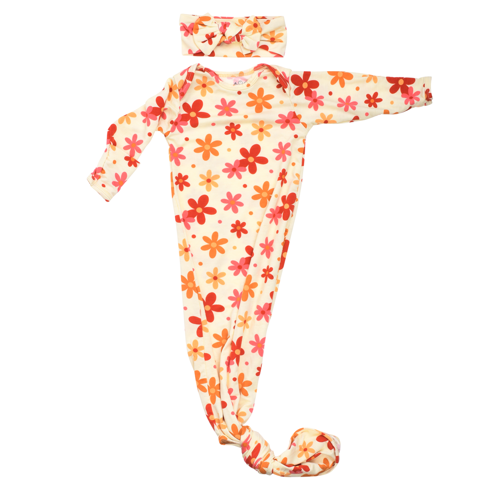 70s Groovy Flower Knotted Baby Gown