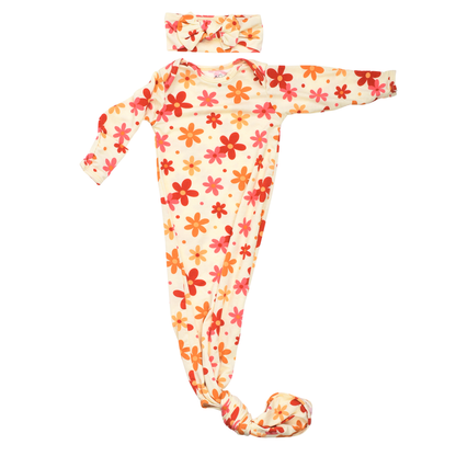 70s Groovy Flower Knotted Baby Gown