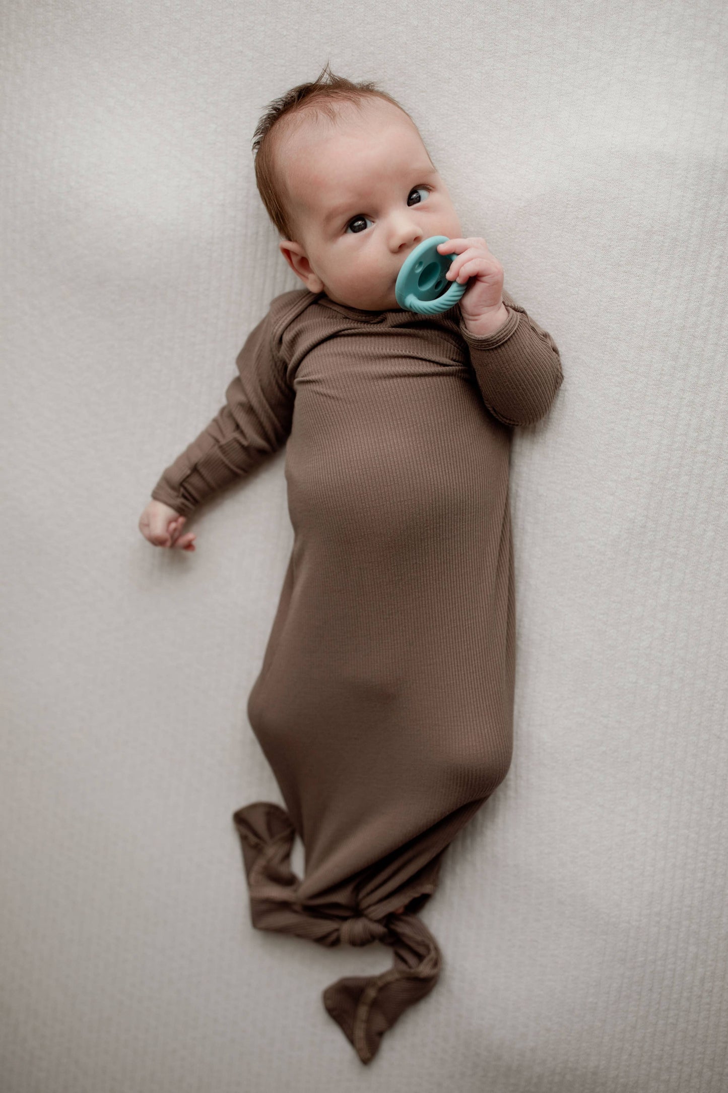 Cocoa Brown Ribbed Knotted Baby Gown