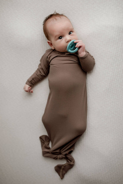 Cocoa Brown Ribbed Knotted Baby Gown