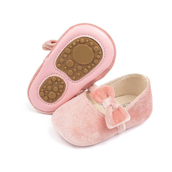 Pink bow Velvet baby shoes