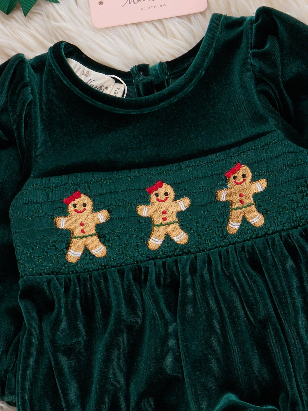 Deep Emerald Gingerbread Velvet Romper