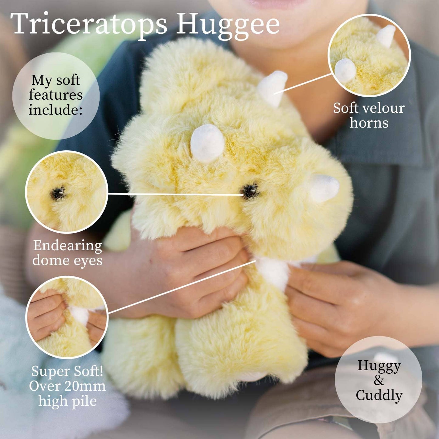 World's Softest Plush Huggee 11inch- Baby Yellow Triceratops