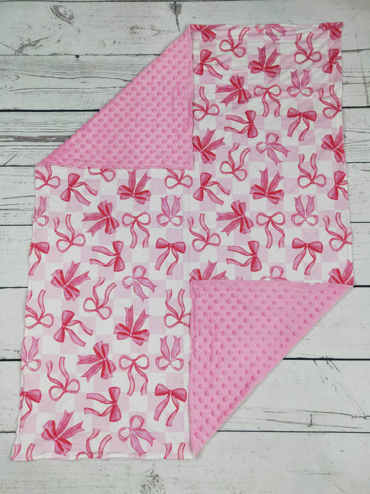 Baby Girl Gingham Bow Printed Blanket