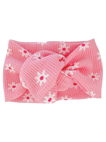 Organic Waffle Turban Headband, Pink Flower