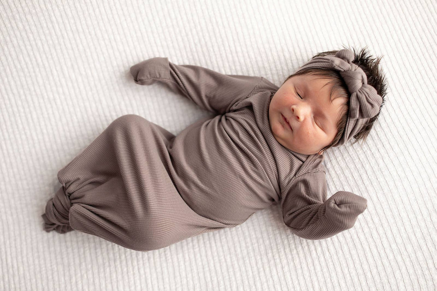 Cocoa Brown Ribbed Knotted Baby Gown