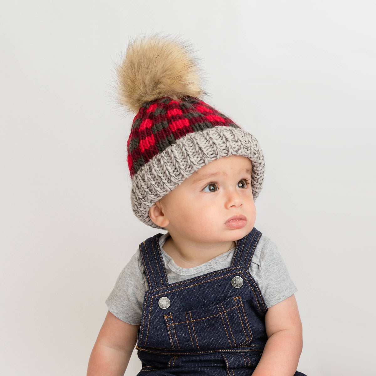 Red Buffalo Check Pom Pom Beanie Hat