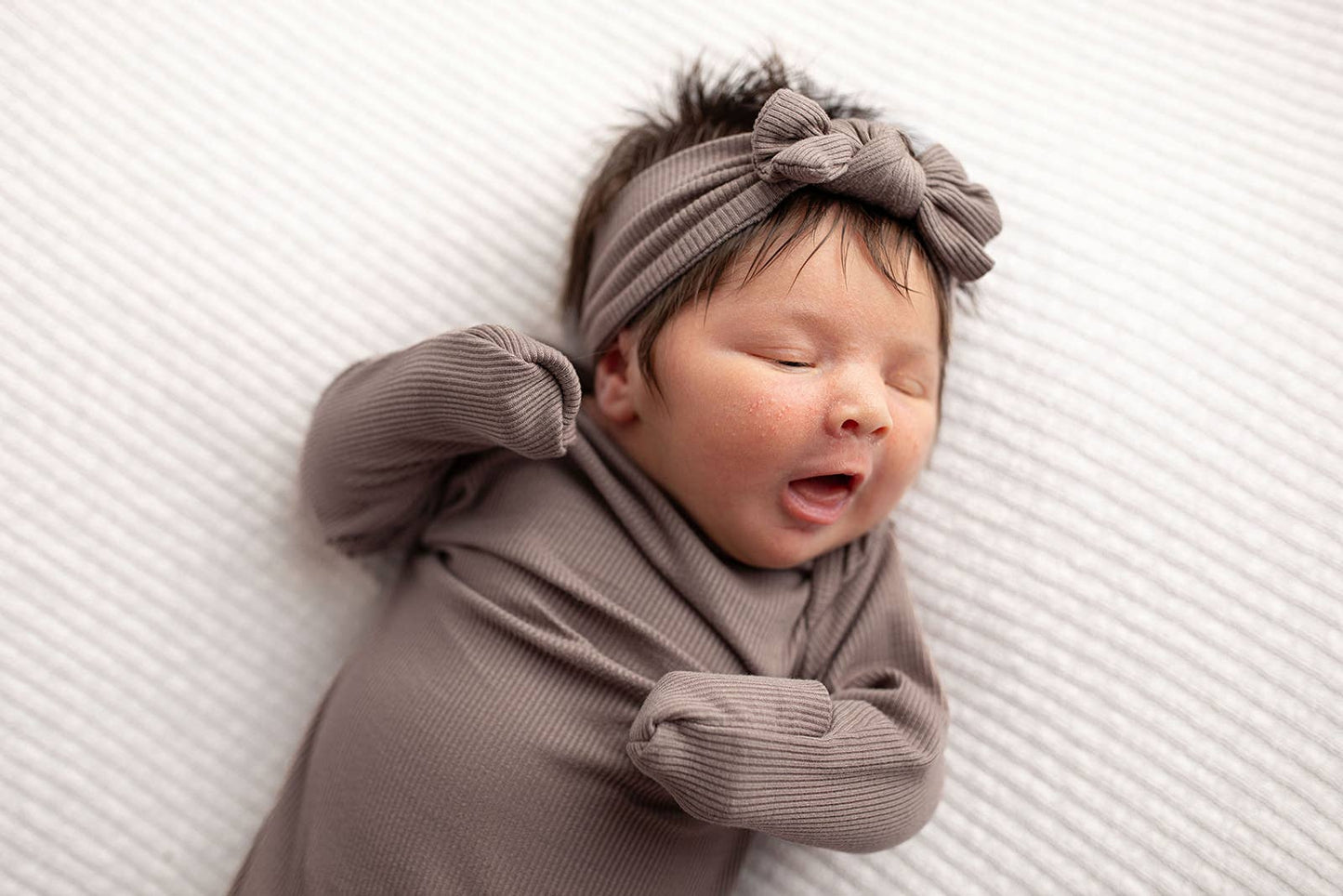 Cocoa Brown Ribbed Knotted Baby Gown