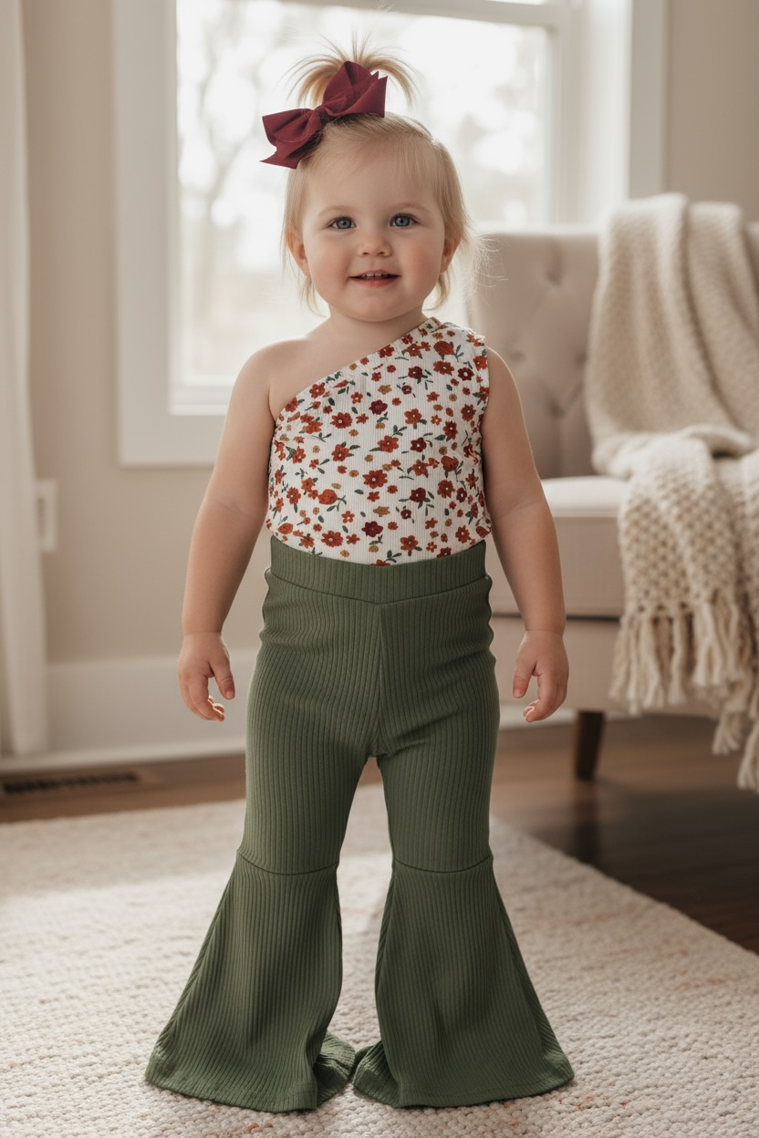 Moss green ribbed bell bottoms