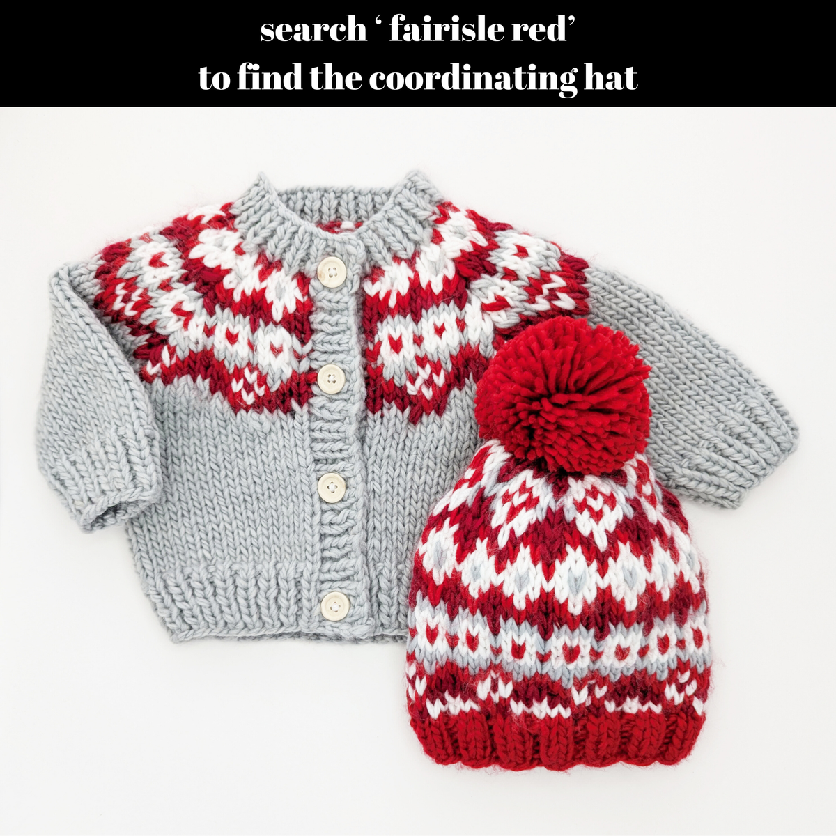 Fairisle Red Cardigan Sweater for