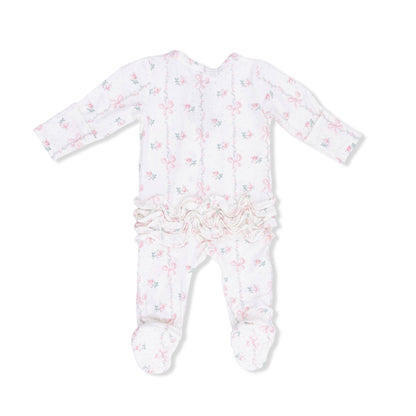 Dainty Buds and Bows - 2 Way Ruffle Back Zipper Footie