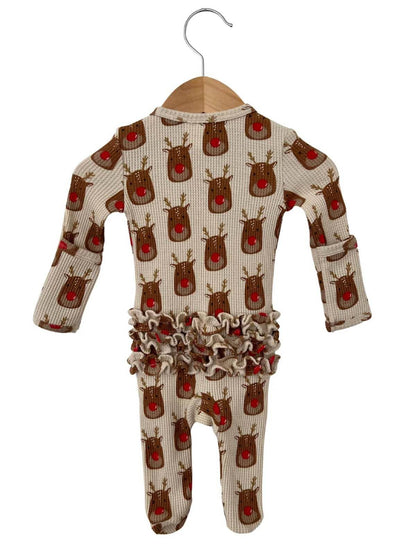 Organic Waffle Ruffle Zip Footie, Reindeer