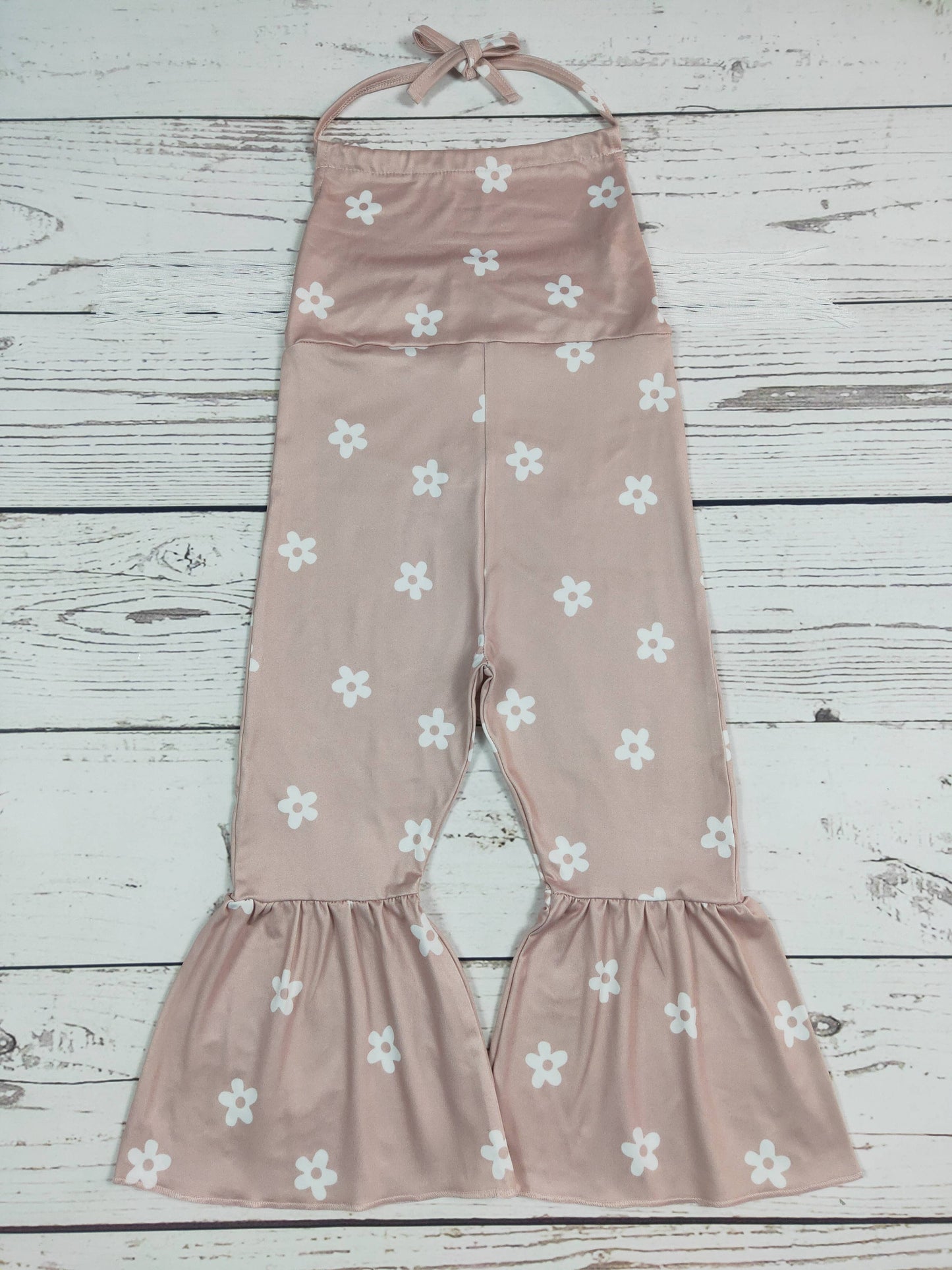 Khaki Flower Printed Fringe Girls Jumpsuit