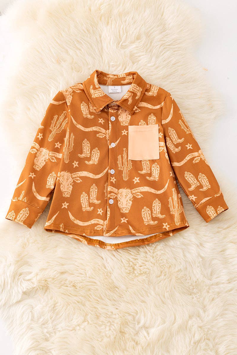 Boys Button Up | Longhorn Print