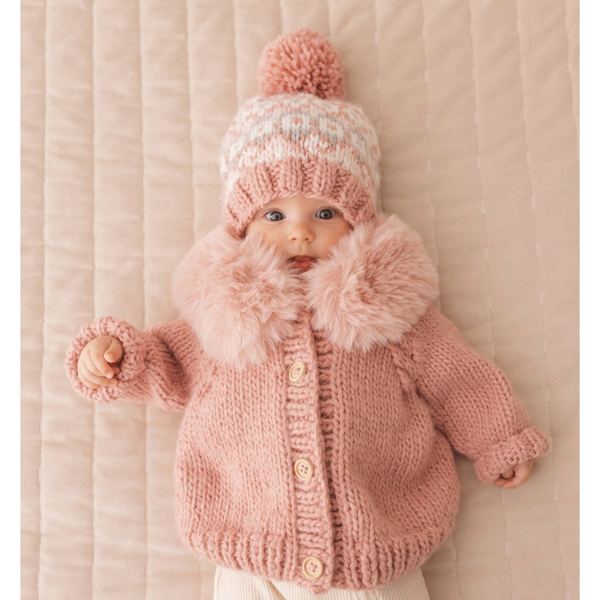 Fur Collar Rosy Cardigan Sweater
