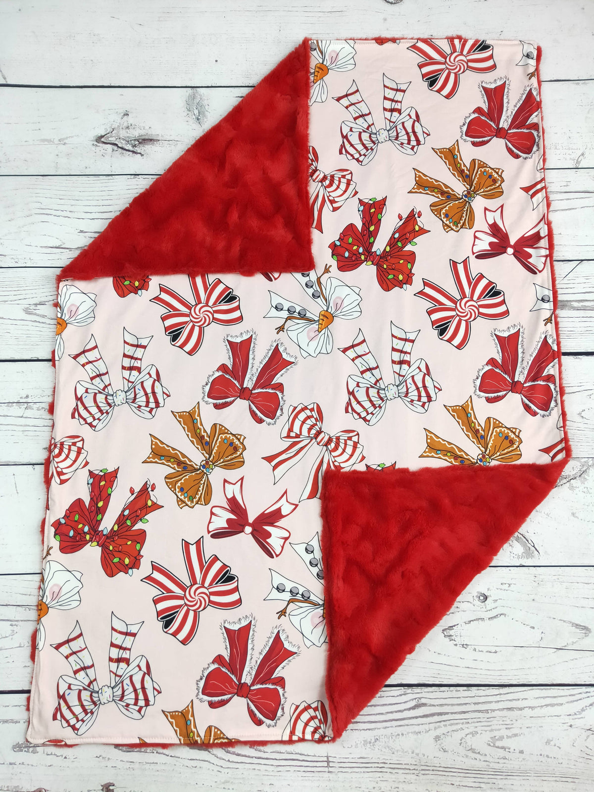 Bow Printed Red Christmas Blanket
