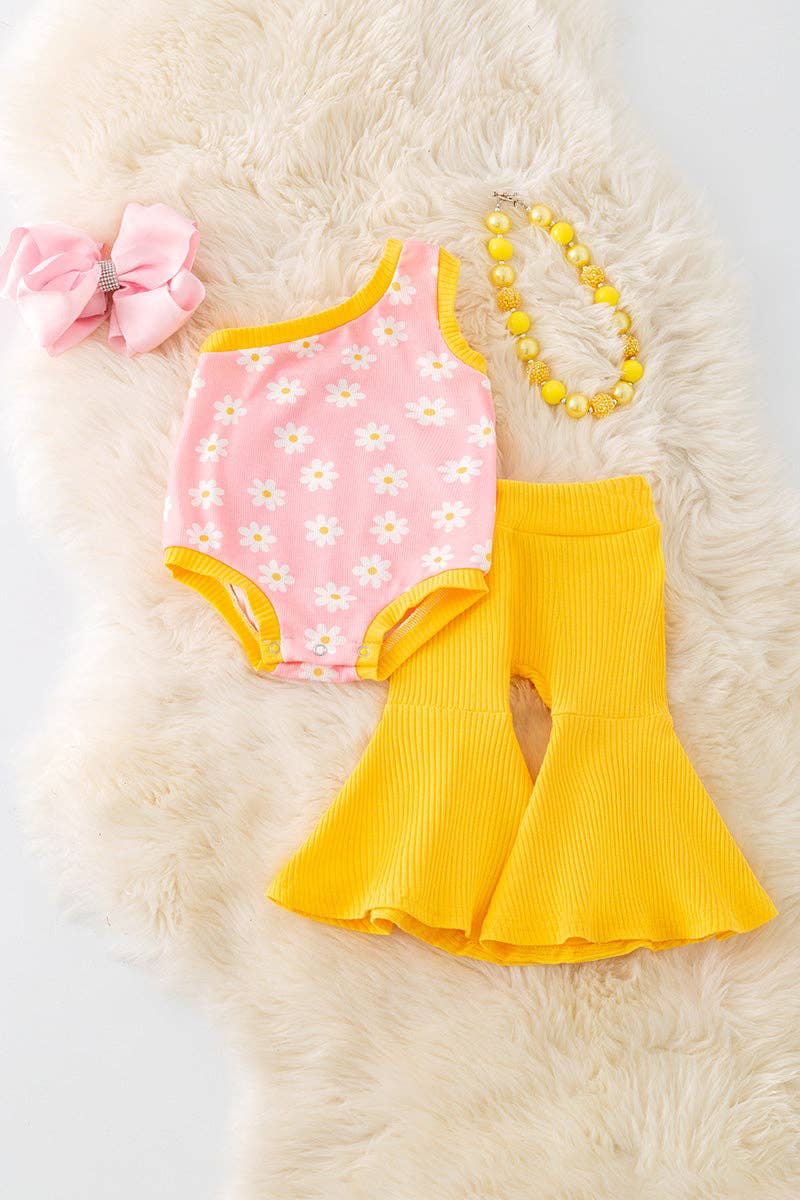 Daisy On Pink Ribbed Set
