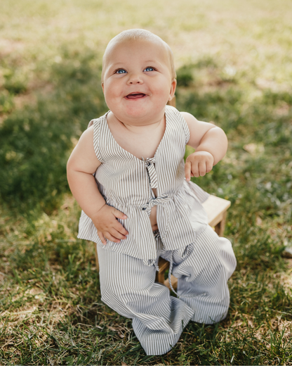 Tie Front Two-Piece Set - Oat Milk Pinstripe