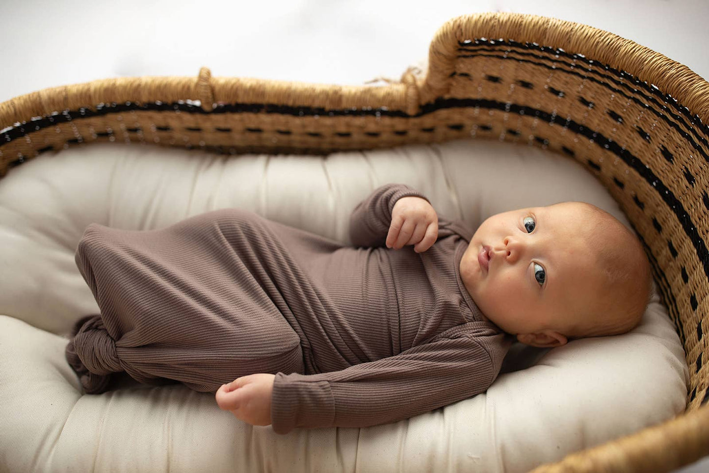 Cocoa Brown Ribbed Knotted Baby Gown