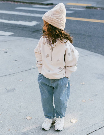 Embroidered Floral, Kids Half-Zip