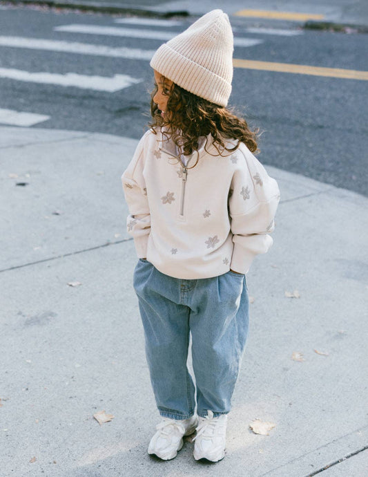 Embroidered Floral, Kids Half-Zip