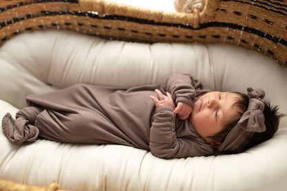 Cocoa Brown Ribbed Knotted Baby Gown